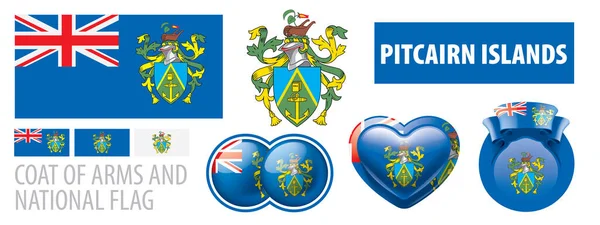 Conjunto de vectores del escudo de armas y bandera nacional de las Islas Pitcairn — Vector de stock