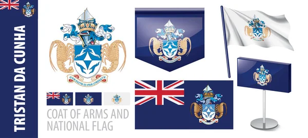 Conjunto vectorial del escudo de armas y bandera nacional de Tristán da Cunha — Vector de stock
