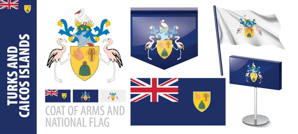 Conjunto de vectores del escudo de armas y bandera nacional de las Islas Turcas y Caicos — Vector de stock