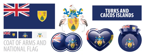 Conjunto de vectores del escudo de armas y bandera nacional de las Islas Turcas y Caicos — Vector de stock