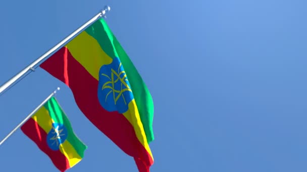 De nationale vlag van Ethiopië wappert in de wind — Stockvideo