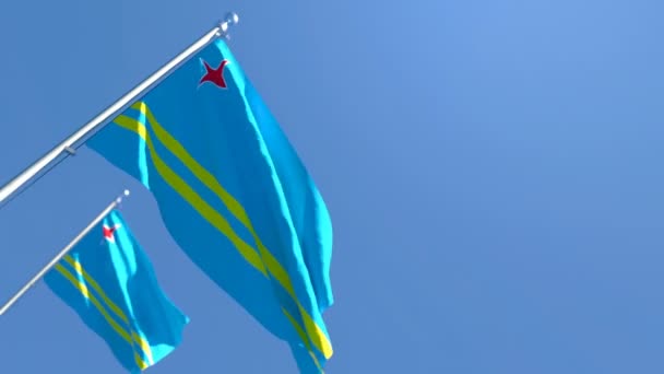 Bandeira nacional de Aruba flutters no vento — Vídeo de Stock