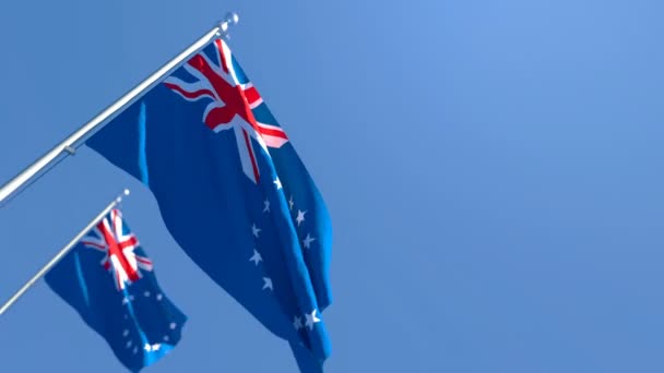 Den nationella flaggan av Cooköarna fladdrar i vinden — Stockvideo