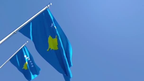 Kosovská národní vlajka vlaje ve větru — Stock video