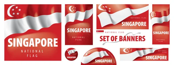 Conjunto de banderas vectoriales con la bandera nacional de Singapur — Vector de stock