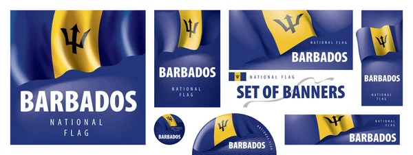 Conjunto de banderas vectoriales con la bandera nacional de Barbados — Vector de stock