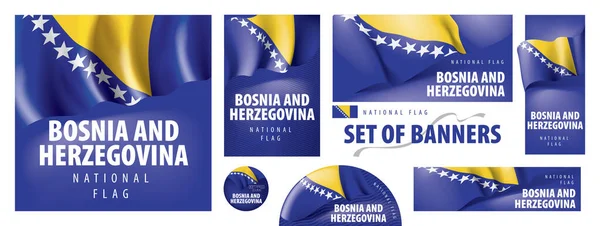 Vector set of banners with the national flag of the Bosnia and Herzegovina — 스톡 벡터