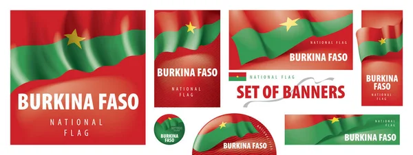 Conjunto de banderas vectoriales con la bandera nacional de la Burkina Faso — Vector de stock
