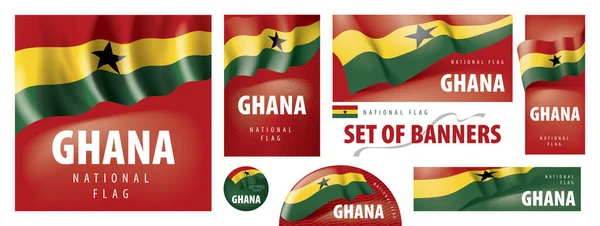 Vector set of banners with the national flag of the Ghana — Stock Vector