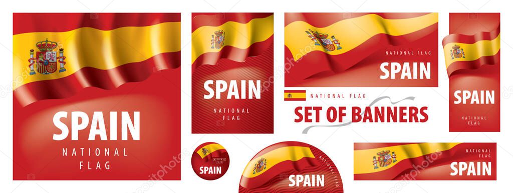 Vector set of banners with the national flag of the Spain
