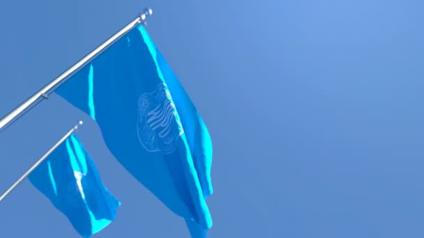 A bandeira da OMPI flutua ao vento. Renderização 3D — Vídeo de Stock