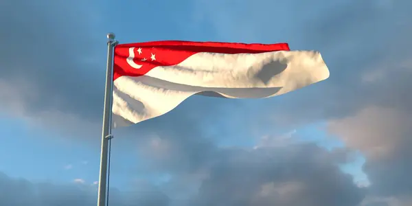 3d weergave van de nationale vlag van Singapore — Stockfoto