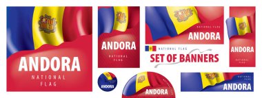 Andorra 'nın ulusal bayrağına sahip sancaklar.