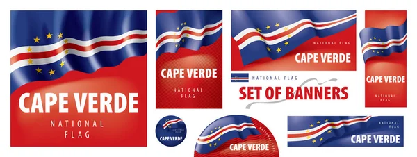 Conjunto de banderas vectoriales con la bandera nacional de Cabo Verde — Vector de stock