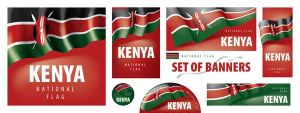 Conjunto de banderas vectoriales con la bandera nacional de Kenia — Vector de stock