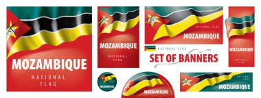 Vector set of banners with the national flag of the Mozambique clipart