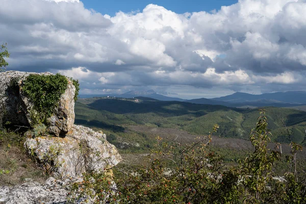 Pohled Hory Jeskynního Města Tepe Kermen Republice Krym Ukrajina Slunečný — Stock fotografie
