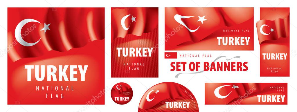 Vector set of banners with the national flag of the Turkey