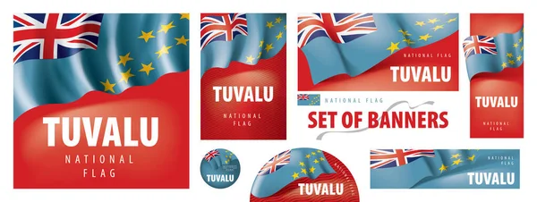 Conjunto de banderas vectoriales con la bandera nacional de Tuvalu — Vector de stock