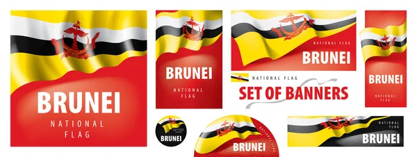 Conjunto de banderas vectoriales con la bandera nacional de Brunei — Vector de stock