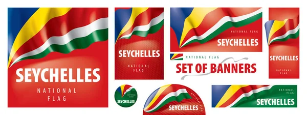 Conjunto de banderas vectoriales con la bandera nacional de las Seychelles — Vector de stock