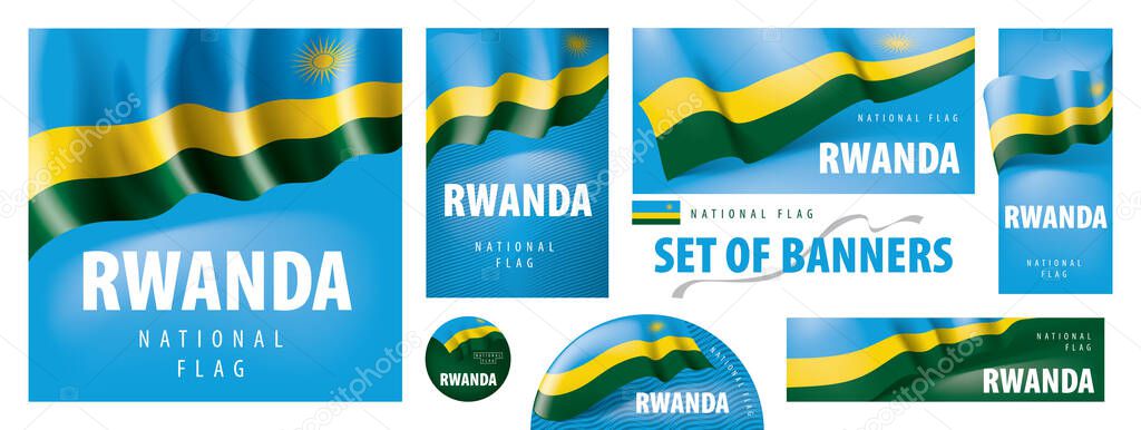 Vector set of banners with the national flag of the Rwanda