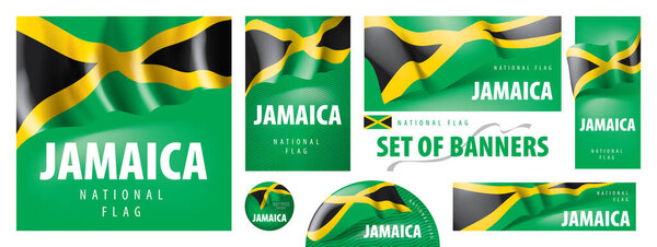 Vector set of banners with the national flag of the Jamaica