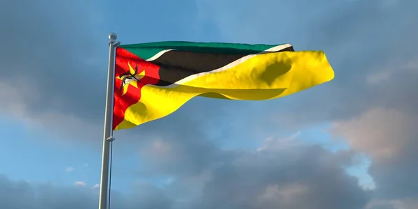 Renderização Bandeira Nacional Moçambique Noite Pôr Sol Contra Fundo Nuvens — Fotografia de Stock