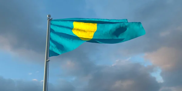 Rendu Drapeau National Des Palaos Dans Soirée Coucher Soleil Sur — Photo