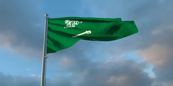 Третий Показ Государственного Флага Саудовской Аравии Вечером Закате Фоне Красивых — стоковое фото