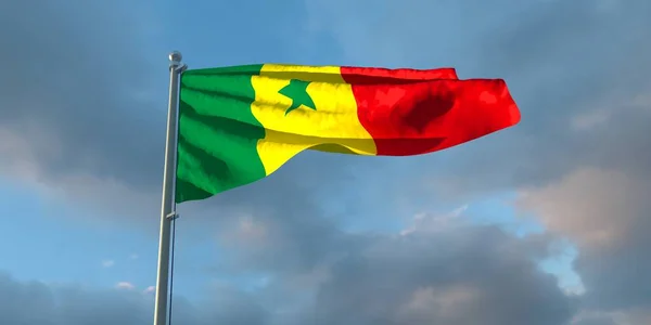 Återgivning Senegals Nationella Flagga Kvällen Vid Solnedgången Mot Bakgrund Vackra — Stockfoto
