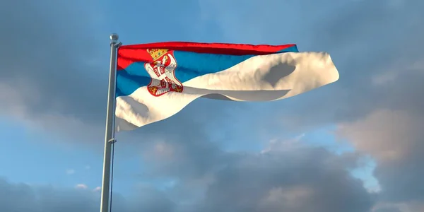 Representación Bandera Nacional Serbia Noche Atardecer Sobre Fondo Hermosas Nubes — Foto de Stock