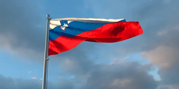 Rendu Drapeau National Slovénie Dans Soirée Coucher Soleil Sur Fond — Photo