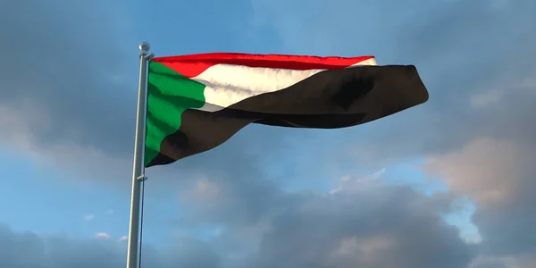 Återgivning Sudans Nationella Flagga Kvällen Vid Solnedgången Mot Bakgrund Vackra — Stockfoto