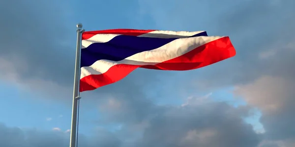 在日落时分 在美丽的云彩的衬托下 3D升起泰国国旗 — 图库照片