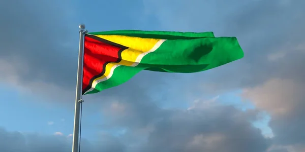 Darstellung Der Nationalflagge Von Guyana Abend Bei Sonnenuntergang Vor Dem — Stockfoto
