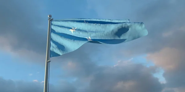 Renderização Bandeira Nacional Micronésia Noite Pôr Sol Contra Fundo Nuvens — Fotografia de Stock