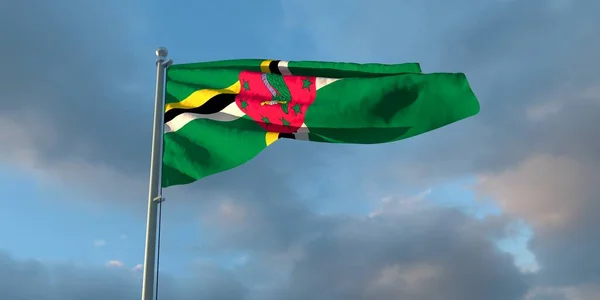 Renderização Bandeira Nacional Dominica Noite Pôr Sol Contra Fundo Nuvens — Fotografia de Stock