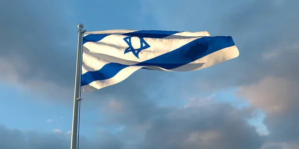 Weergave Van Nationale Vlag Van Israël Avond Bij Zonsondergang Tegen — Stockfoto