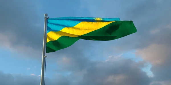 Återgivning Rwandas Nationella Flagga Kvällen Vid Solnedgången Mot Bakgrund Vackra — Stockfoto