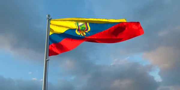 Weergave Van Nationale Vlag Van Ecuador Avond Bij Zonsondergang Tegen — Stockfoto