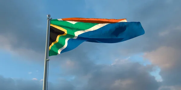 Representación Bandera Nacional Sudáfrica Noche Atardecer Sobre Fondo Hermosas Nubes —  Fotos de Stock