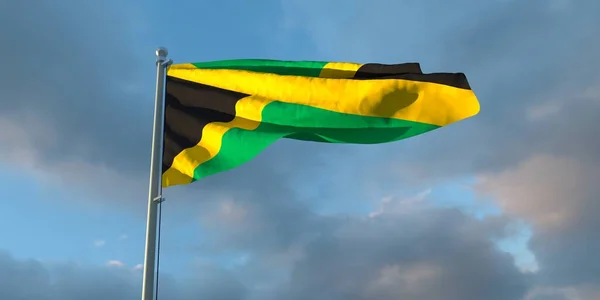 Weergave Van Nationale Vlag Van Jamaica Avond Bij Zonsondergang Tegen — Stockfoto