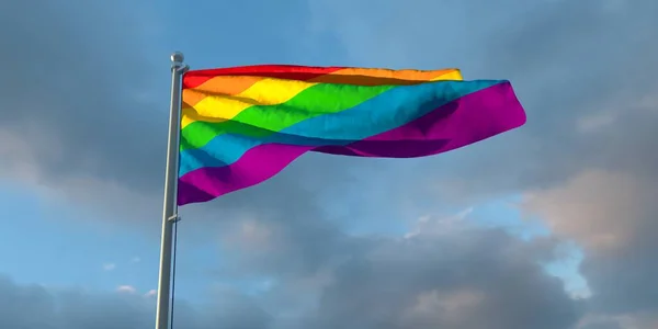 日落时分 在美丽的云彩背景下 3D升起Lgbt的国旗 — 图库照片