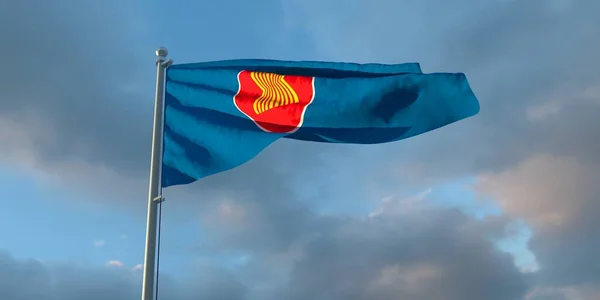 Renderelés Nemzeti Zászló Asean Este Naplementekor Hátterében Gyönyörű Felhők — Stock Fotó