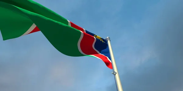 Renderelés Nemzeti Zászló Namíbia Este Naplementekor Hátterében Gyönyörű Felhők — Stock Fotó