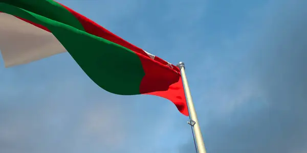 Rendu Drapeau National Oman Dans Soirée Coucher Soleil Sur Fond — Photo