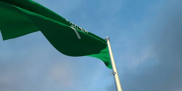 Renderelés Nemzeti Zászló Szaúd Arábia Este Naplementekor Hátterében Gyönyörű Felhők — Stock Fotó