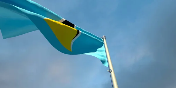 Rendering National Flag Saint Lucia Evening Sunset Background Beautiful Clouds — Stock Photo, Image