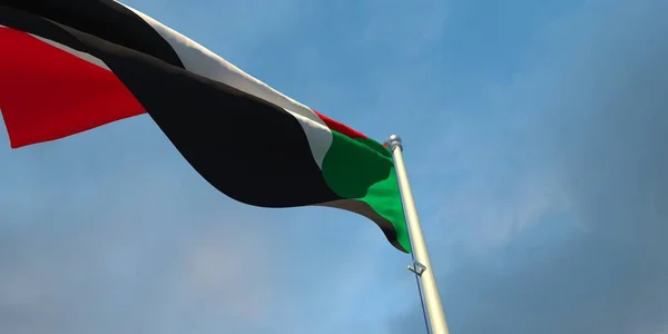 Показ Государственного Флага Судана Вечером Закате Фоне Красивых Облаков — стоковое фото